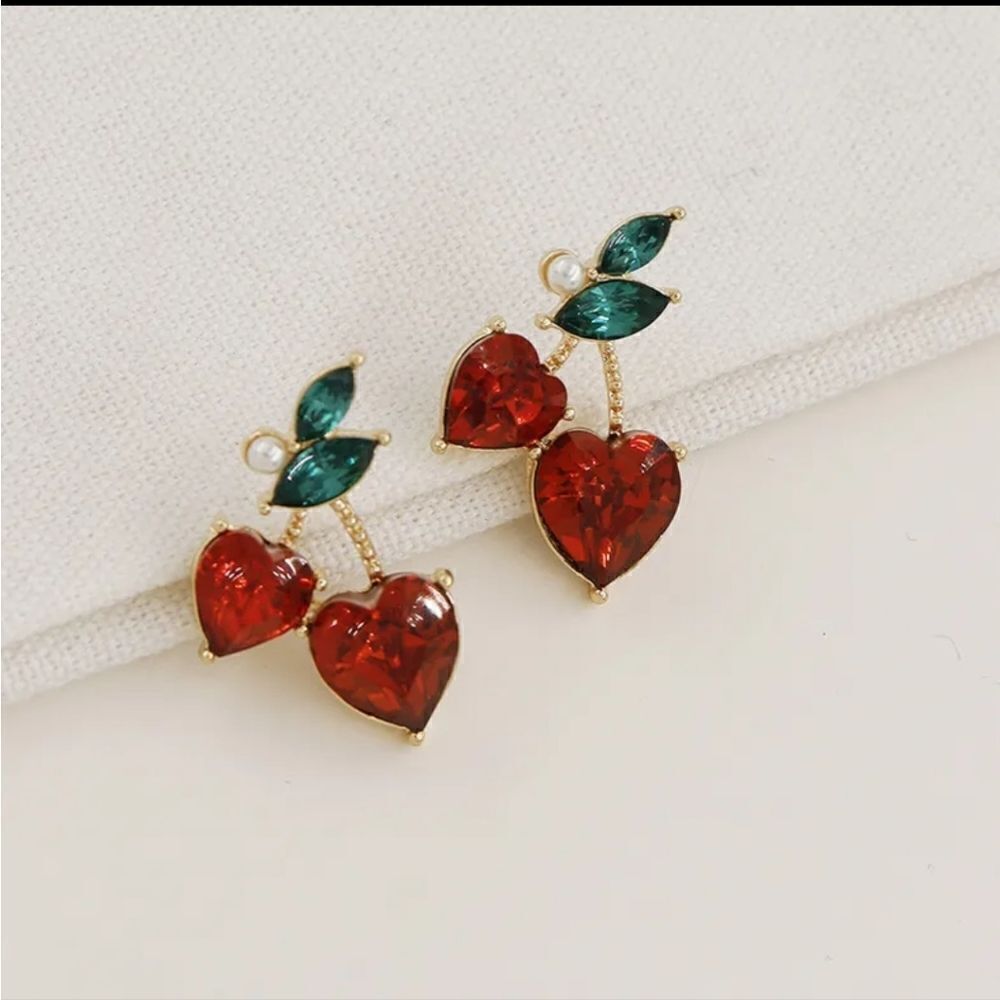 MOD CLOTH Red Heart Cherry Stud Earrings | NWOT Valentines Summer - Picture 5 of 11